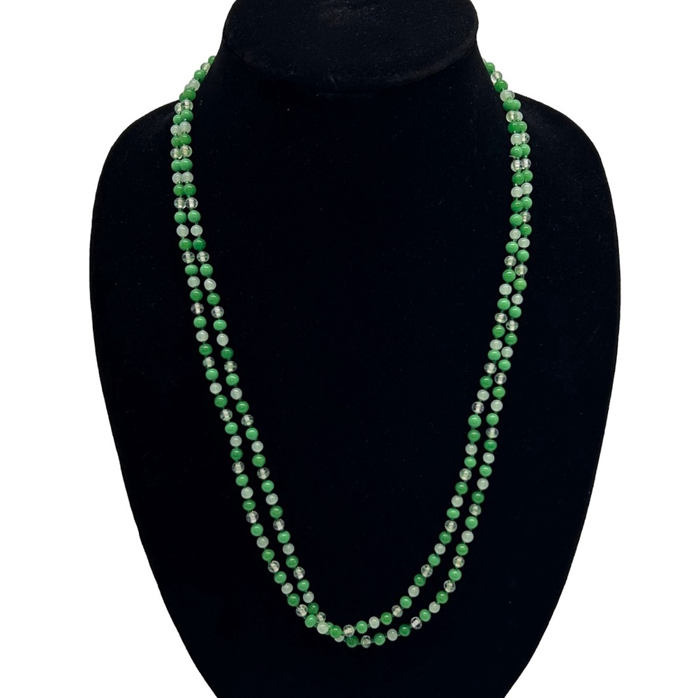 Vintage Green Glass Beaded Necklace 52 inches